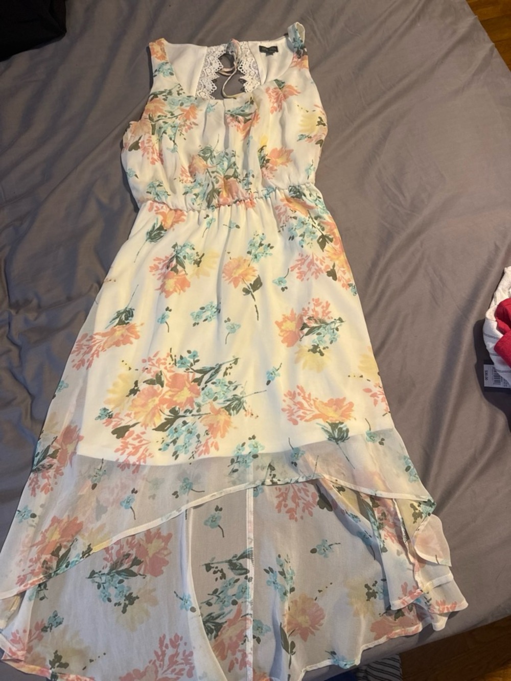 Lily Rose Cream Floral Hi-Low Dress with Pastel Pink & Mint